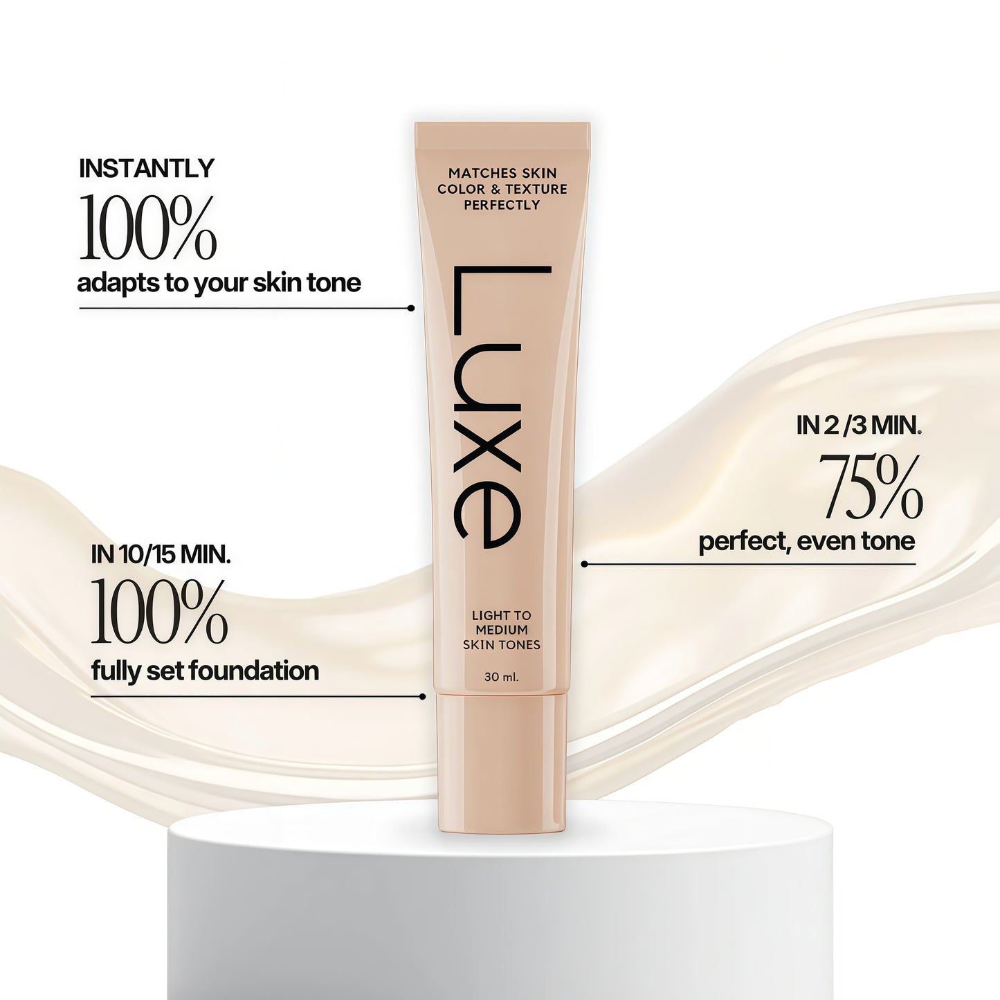 Luxe Color Changing Foundation for Women – Instantly Adapts to Your Skin Tone – Buildable Light-to-Medium Coverage – 12-Hour Wear – Natural Dewy Finish - Light